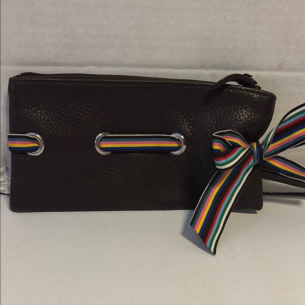 LATICO BRAND BROWN PEBBLED LEATHER WRISTLET WITH COLORFUL RIBBON
ADORABLE